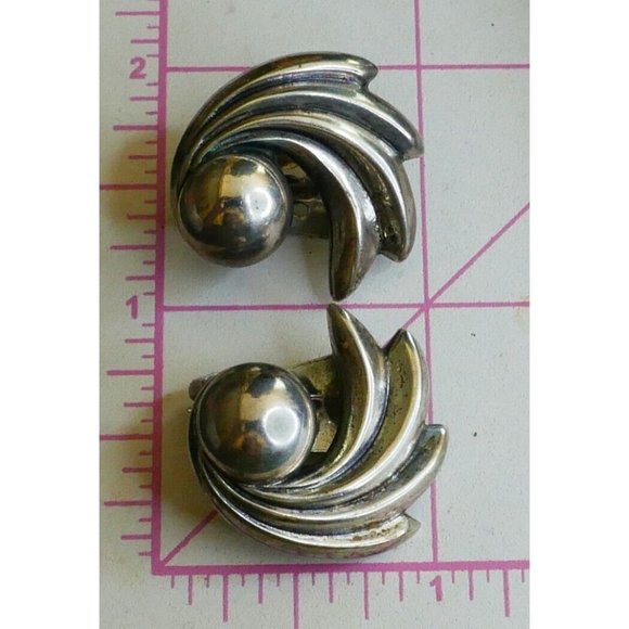 Art Deco Sterling Silver Comet Earrings Signed Danecraft Clip On - Picture 2 of 6